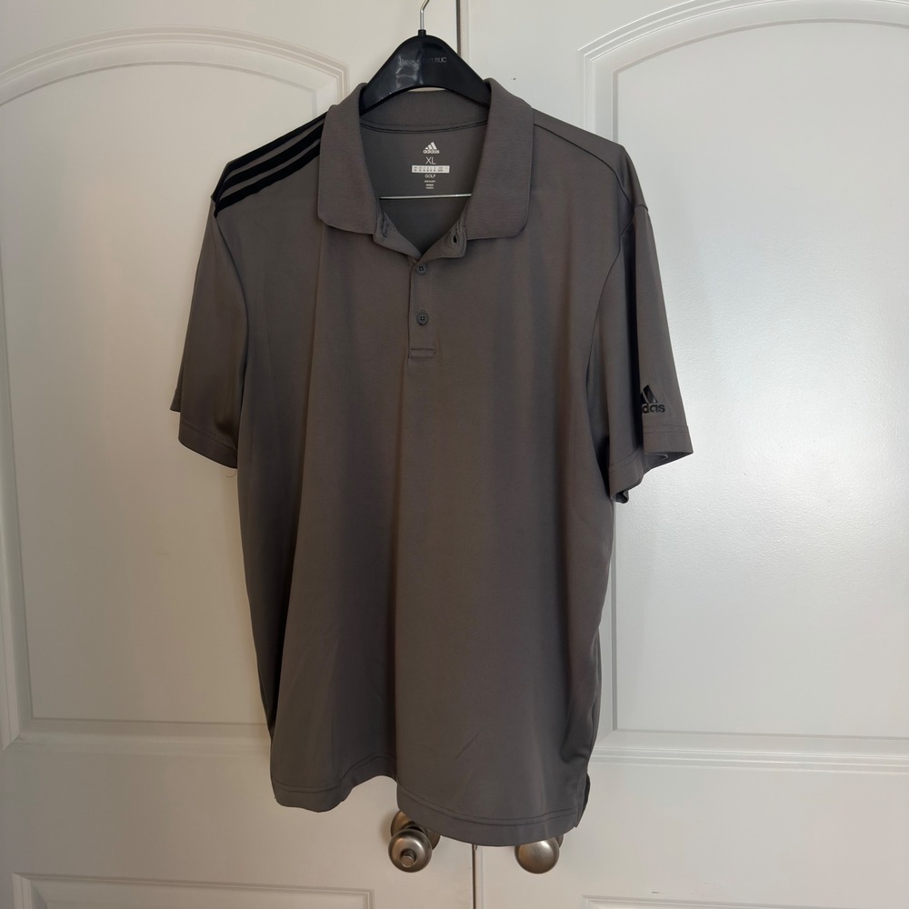 Adidas Golf Mens XL Grey Short Sleeve 3-Stripe Performance Polo Shirt RN88387